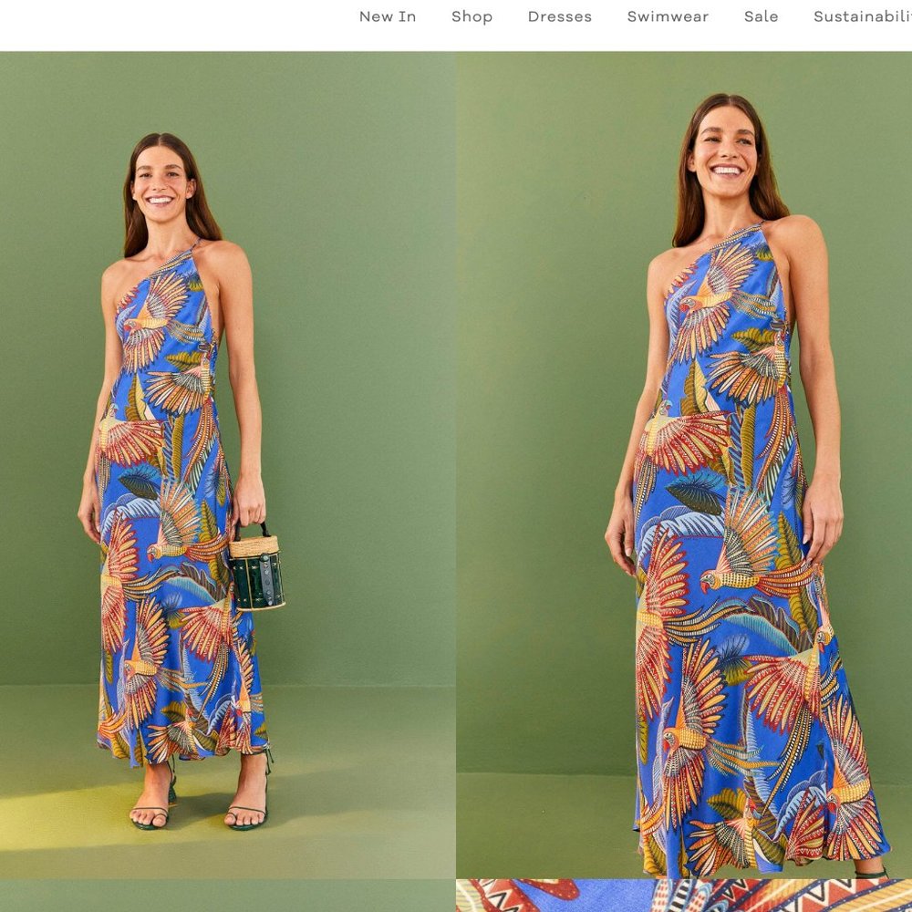 Farm Rio - Blue Macaw Flight Lenzing™ Ecovero™ Viscose Midi Dress XL